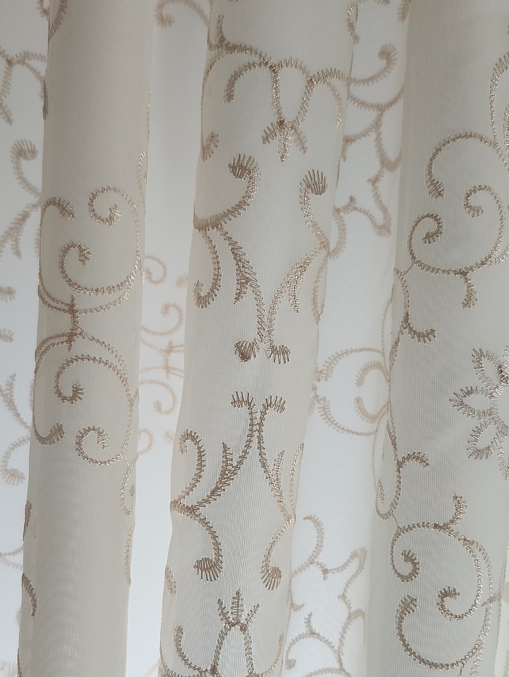 (4) Elegant Cream Lined Sheer Panels with Gold Embroidery
